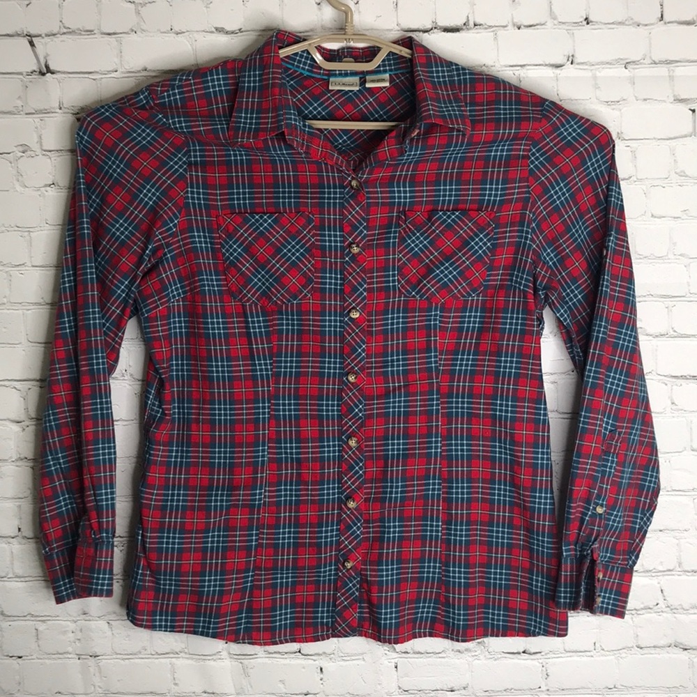 LL Bean plaid womens button down long sleeve shirt